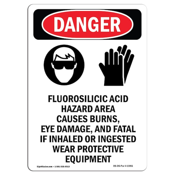 OSHA, Portrait Fluorosilicic Acid Wear Protective Equip, 14in X 10in Alum, 10" W, 14" H, Portrait